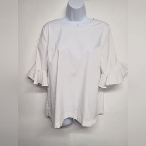 Calvin Klein Bright White Top Ruffled Short Sleeve L